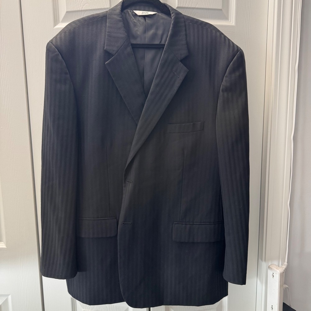 Versini Mens Black Tonal Stripe Two Button Blazer Suit Jacket Single Vent